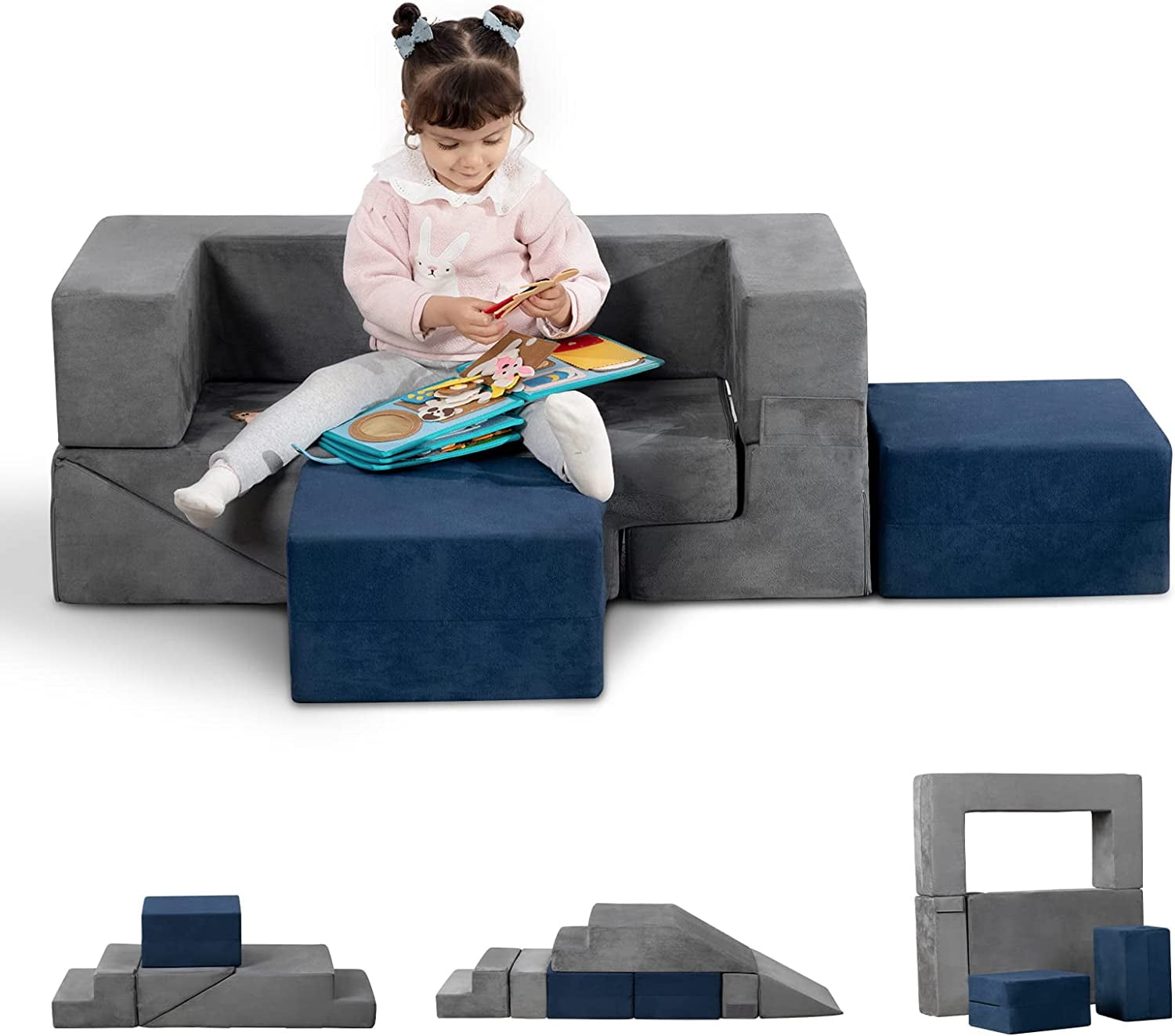 MOOZHEALTH Modular Kids Couch Toddlers Convertible Play Couch Sofa and ...
