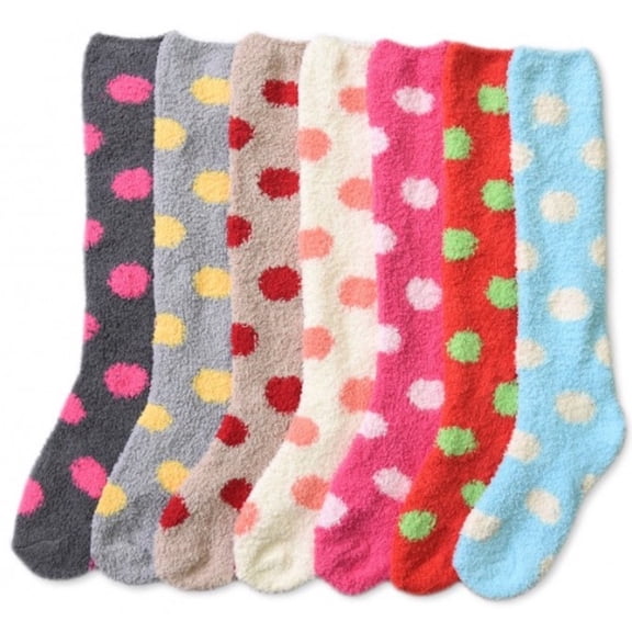 MOPAS Ladies Colorful Fleece Knee High Socks Assorted 6 Pack 9-11 One Size, Polka