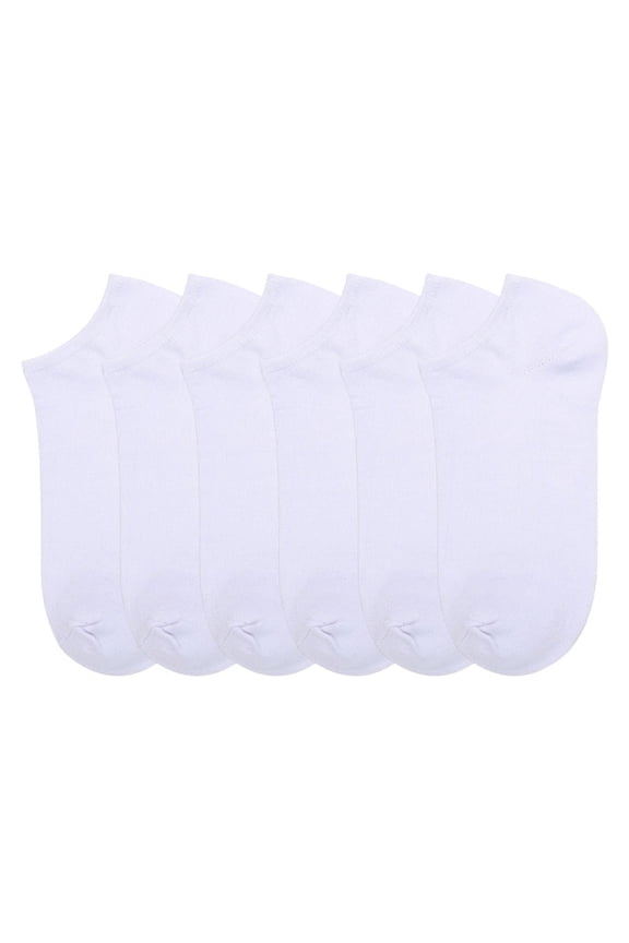 Super Low Cut Plain Spandex Socks (6 Pairs-White)