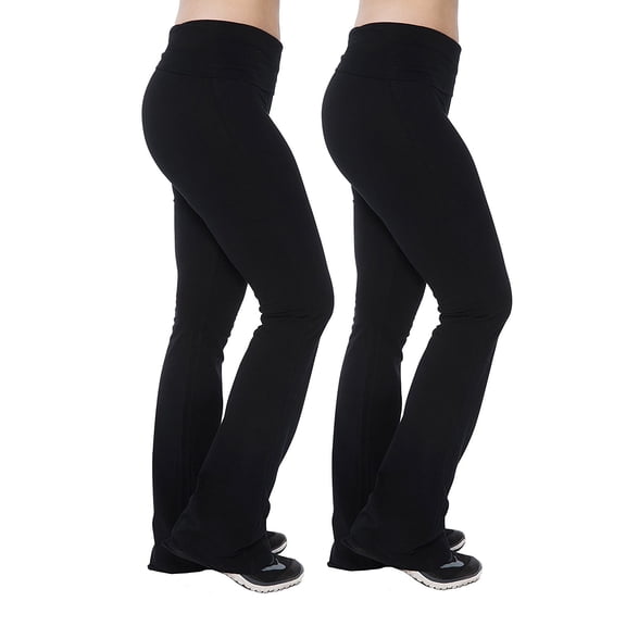 MOPAS Women Fold-Over High Waisted Flared Bottom Bootcut Basic Workout Pants