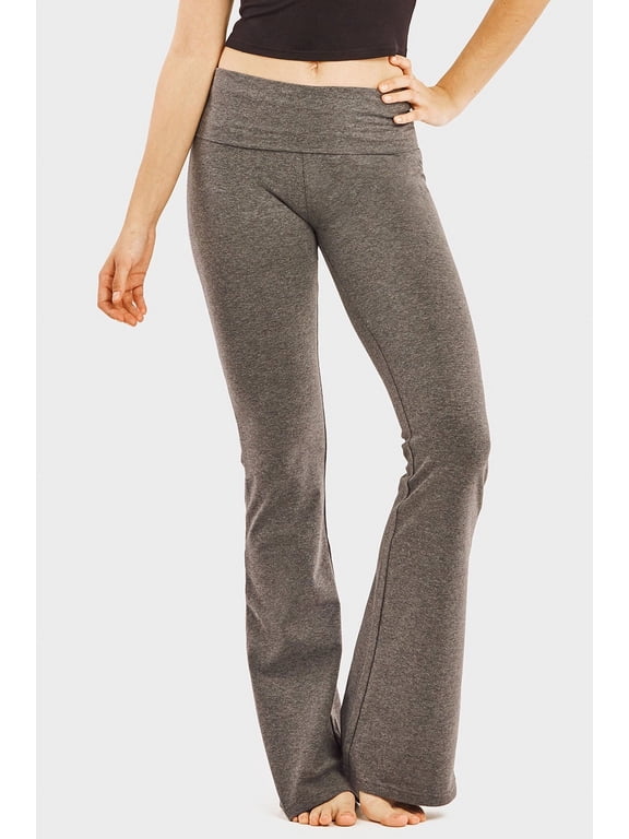 Women Fold-Over High Waisted Flared Bottom Bootcut Basic Workout Pants