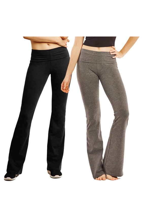 Women Fold-Over High Waisted Flared Bottom Bootcut Basic Workout Pants
