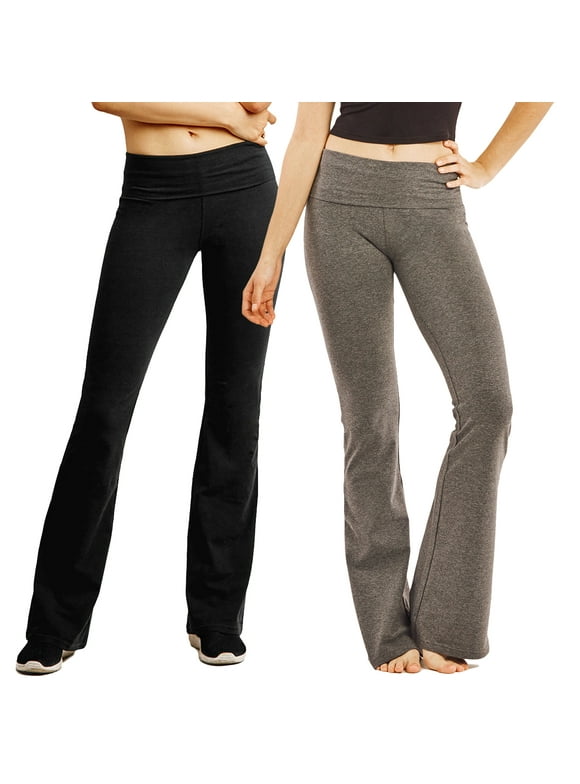 MOPAS Women Fold-Over High Waisted Flared Bottom Bootcut Basic Workout Pants
