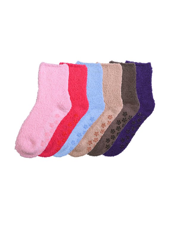 Women's 6 Pairs Winter Cozy Slipper Fuzzy Soft Socks [Pattern: Plain1(Non-Skid)]