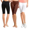 thumbnail image 1 of MOPAS Women's Ribbed Waistband 19" Knee Length Cropped Plain Capri Leggings, 1 of 5