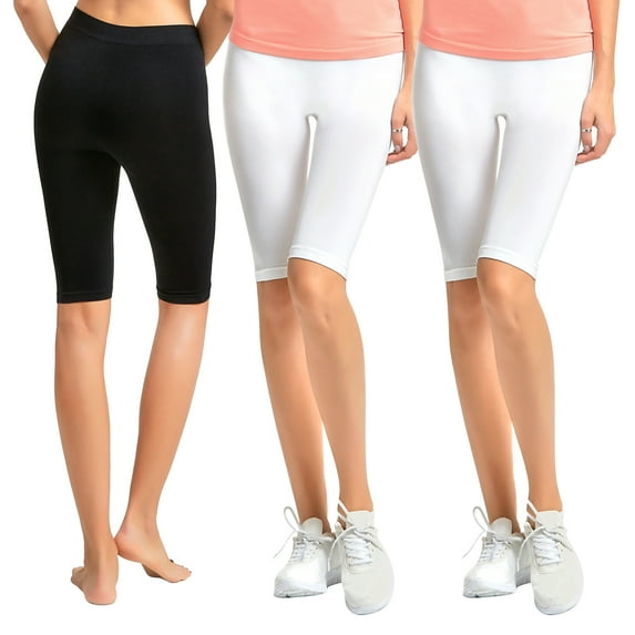 MOPAS Women's Ribbed Waistband 19" Knee Length Cropped Plain Capri Leggings