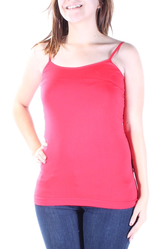 Womens Red Spaghetti Strap Scoop Neck Top Size: ONE SIZE