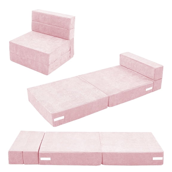 MOPHOTO Kids Folding Sofa Bed- Floor Mattress for Kids, Fold Up Sofa Futon Beds, Child Foldable Mattress Floor Bed Folding Couch Trifold Mattresses for Playroom,Pink