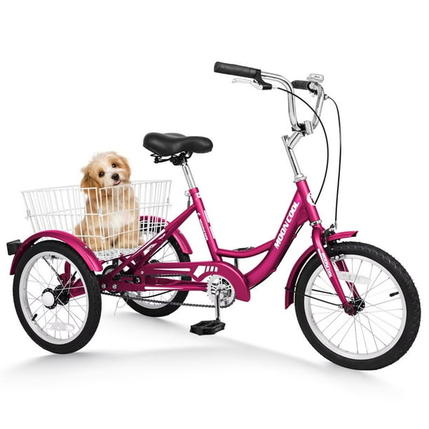 MOPHOTO 16 Adult Tricycle Single Speed Cruiser 3 Wheels Bikes Outdoor Tricycle with Basket Bell for Cycling Shopping Picnic