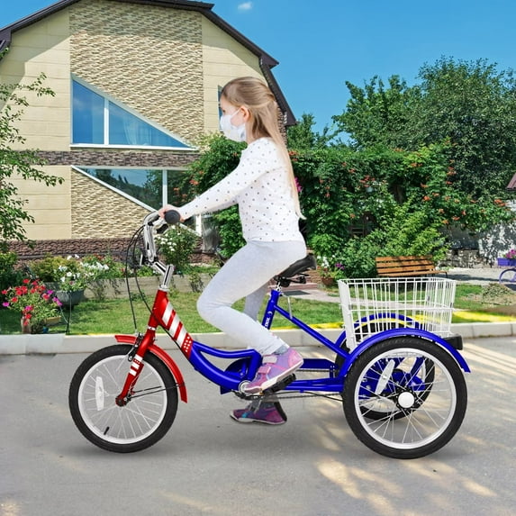 MOPHOTO 16 inch Tricycle Child, Trike For Adult, Single Speed Cruiser 3 Wheel Bicycles with Basket for Women Men