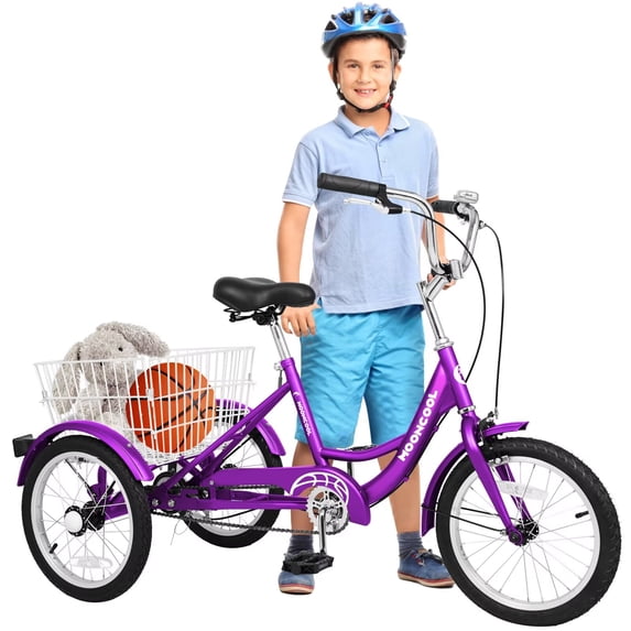MOPHOTO 16 inch Trikes for Beginner Riders, Small Tricycle Single Speed 3 Wheel Bikes, Low Step Through Three-Wheeled Bicycles with Rear Basket