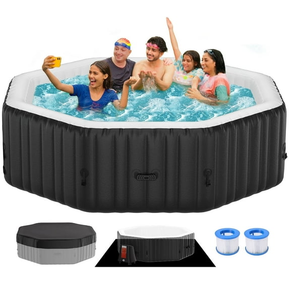 MOPHOTO 4-6 Person Inflatable Hot Tub,Portable Large Octagonal Hottub with 130 Bubble Jets,Outdoor Spa Set Included Heater Pump, Filter and Spa Cover(77"*77"*25")