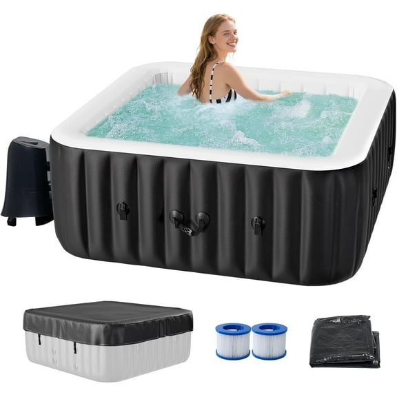 MOPHOTO 2-4 Person Inflatable Hot Tub Square Portable Blow up Hot Tub Leak-Proof PVC Outdoor Spa with 120 Air Jets Insulated Cover Heater Pump(60"*60"*25")