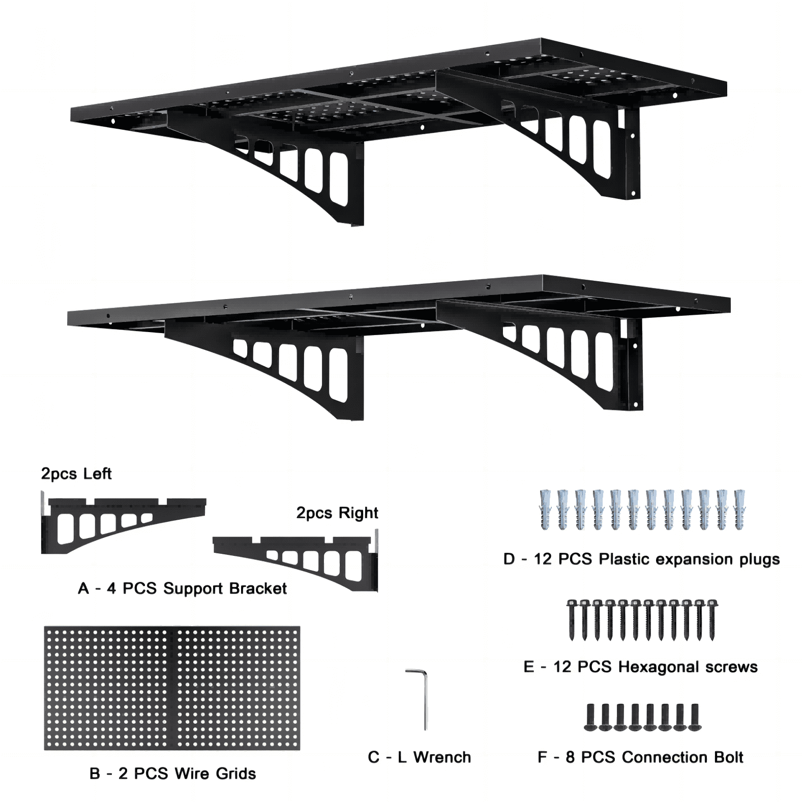 MOPHOTO 2 Pack 1.64x3ft Garage Storage Rack Floating Wall Shelves Garage Shelves Heavy Duty
