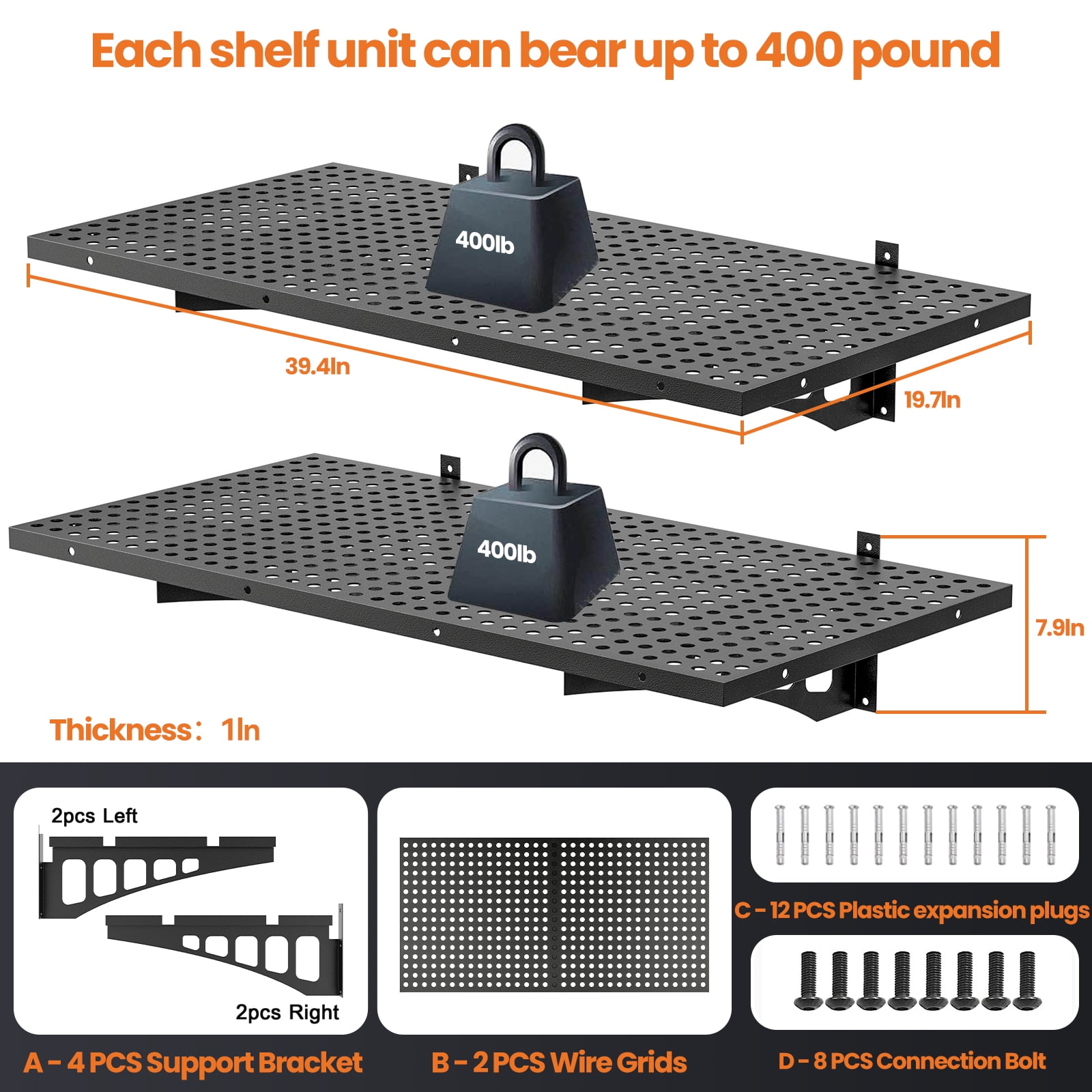 MOPHOTO 2 Pack 1.97x2.95ft Garage Storage Rack Floating Wall Shelves Garage Shelves Heavy Duty