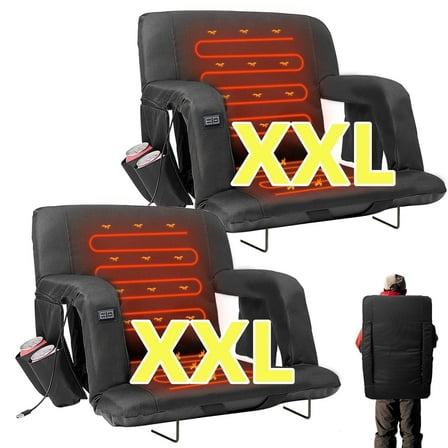 MOPHOTO 2 Pack 25IN XXL Double Heated Stadium Seat Bleacher Seat with Back & Arm Support, Portable 6 Reclinng Positions Stadium Seating for Bleachers, Bleacher Seats for Sports Events