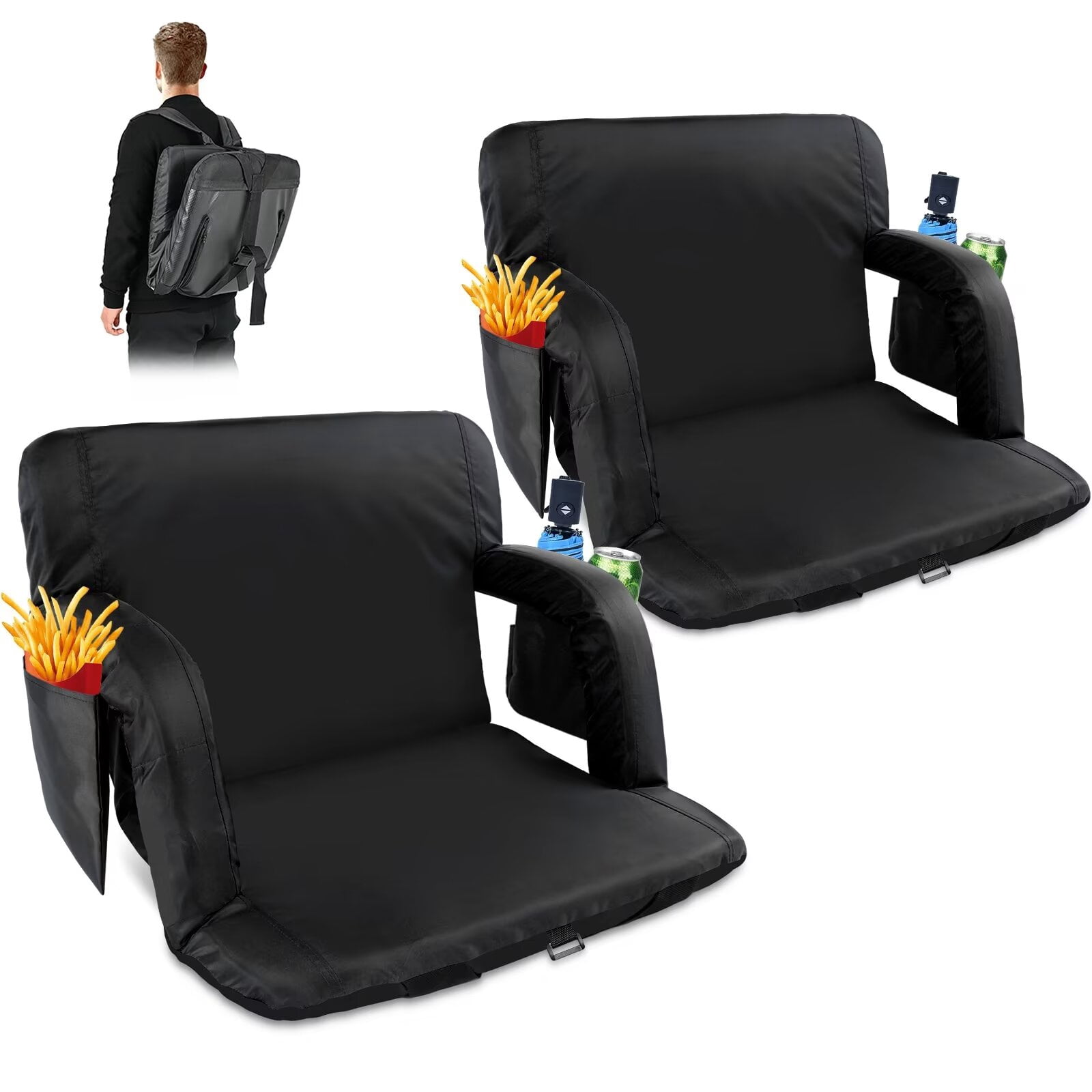 MOPHOTO 2 Pack Portable Widen Stadium Chairs for Outdoor Sport Events ...
