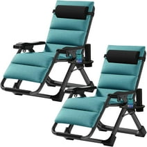 MOPHOTO 2 Pack Zero Gravity Chair with Headrest & Tray, Outdoor Lawn Folding Lounge Chairs,Zero Gravity Lounge Chair,Padded Zero Gravity Chair