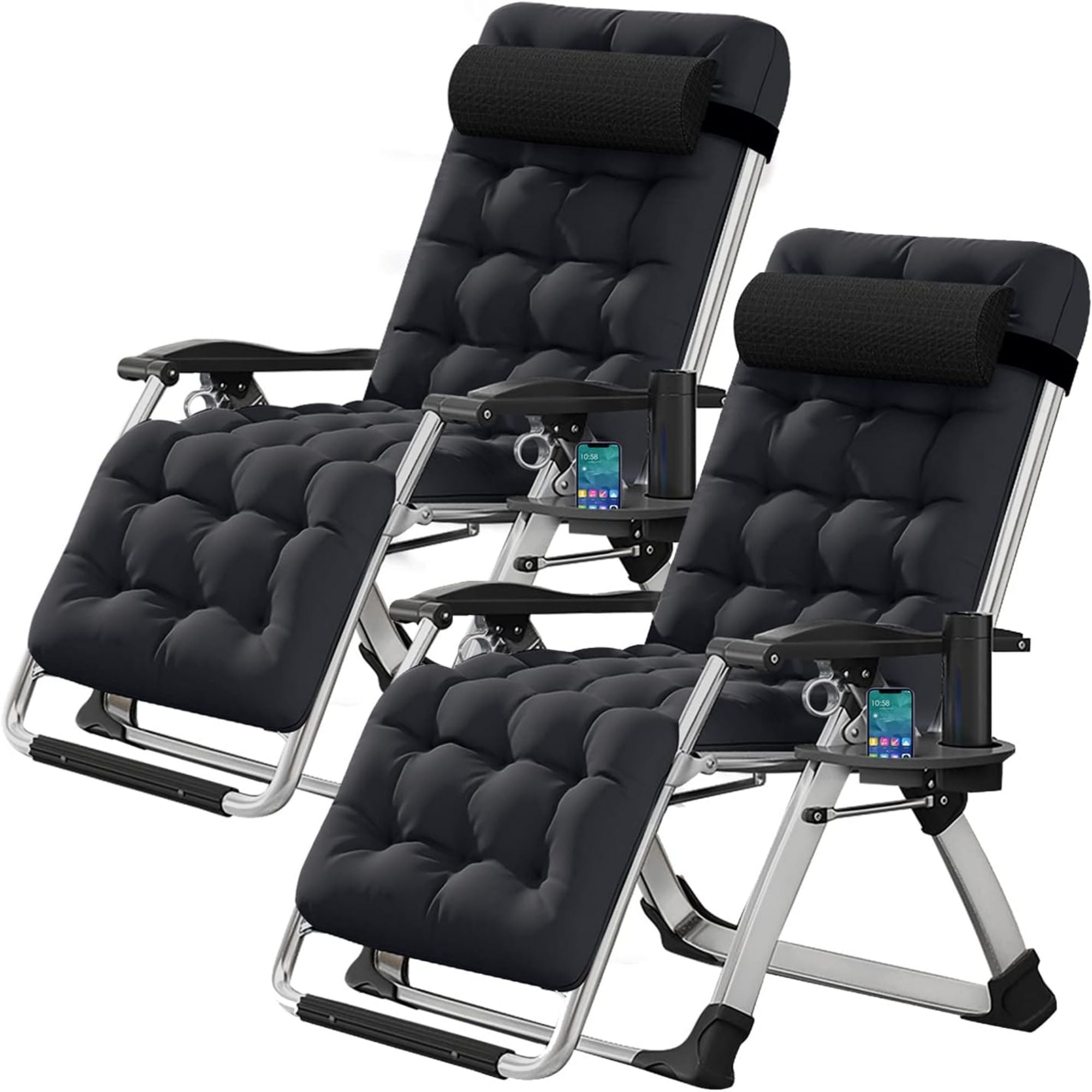 MOPHOTO Patio Recline Set, 2 Pack Lightweight Zero Gravity Chair with Headrest & Tray