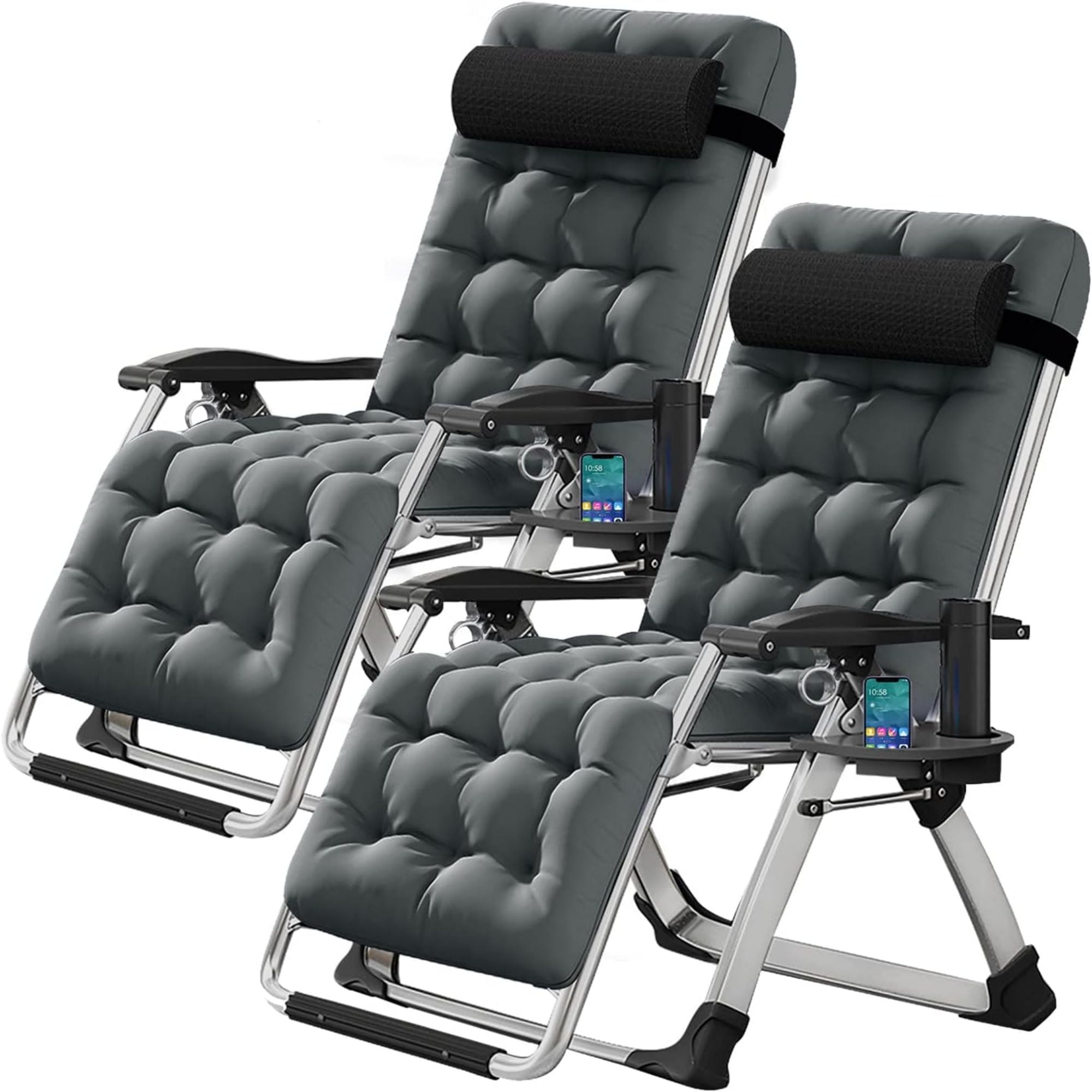 MOPHOTO 2 Pack Zero Gravity Chair with Headrest & Tray, Outdoor Lawn Folding Lounge Chairs,Zero