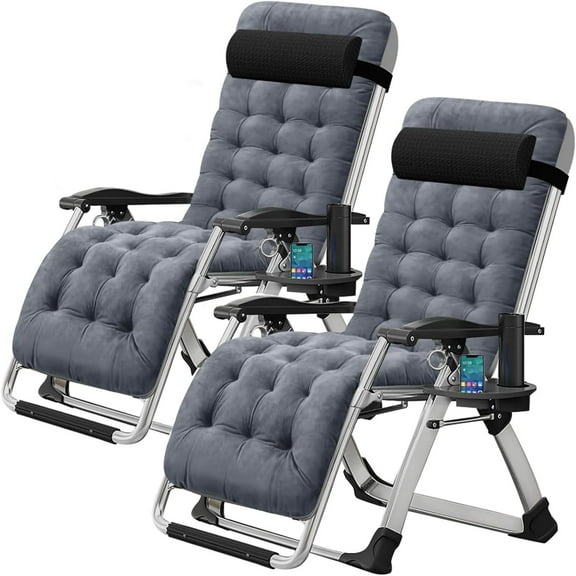 MOPHOTO 2 Pack Zero Gravity Chair with Headrest & Tray, Outdoor Lawn Folding Lounge Chairs,Zero Gravity Lounge Chair,Padded Zero Gravity Chair