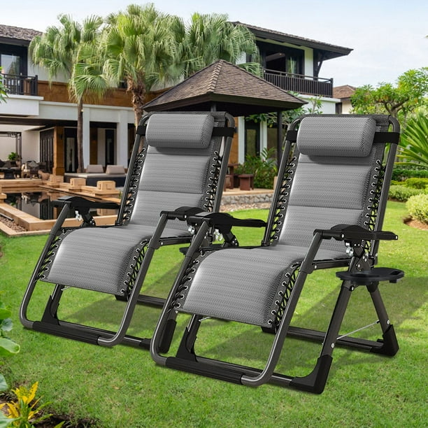 MOPHOTO 2 Pack Zero Gravity Chair with Headrest & Tray, Outdoor Lawn