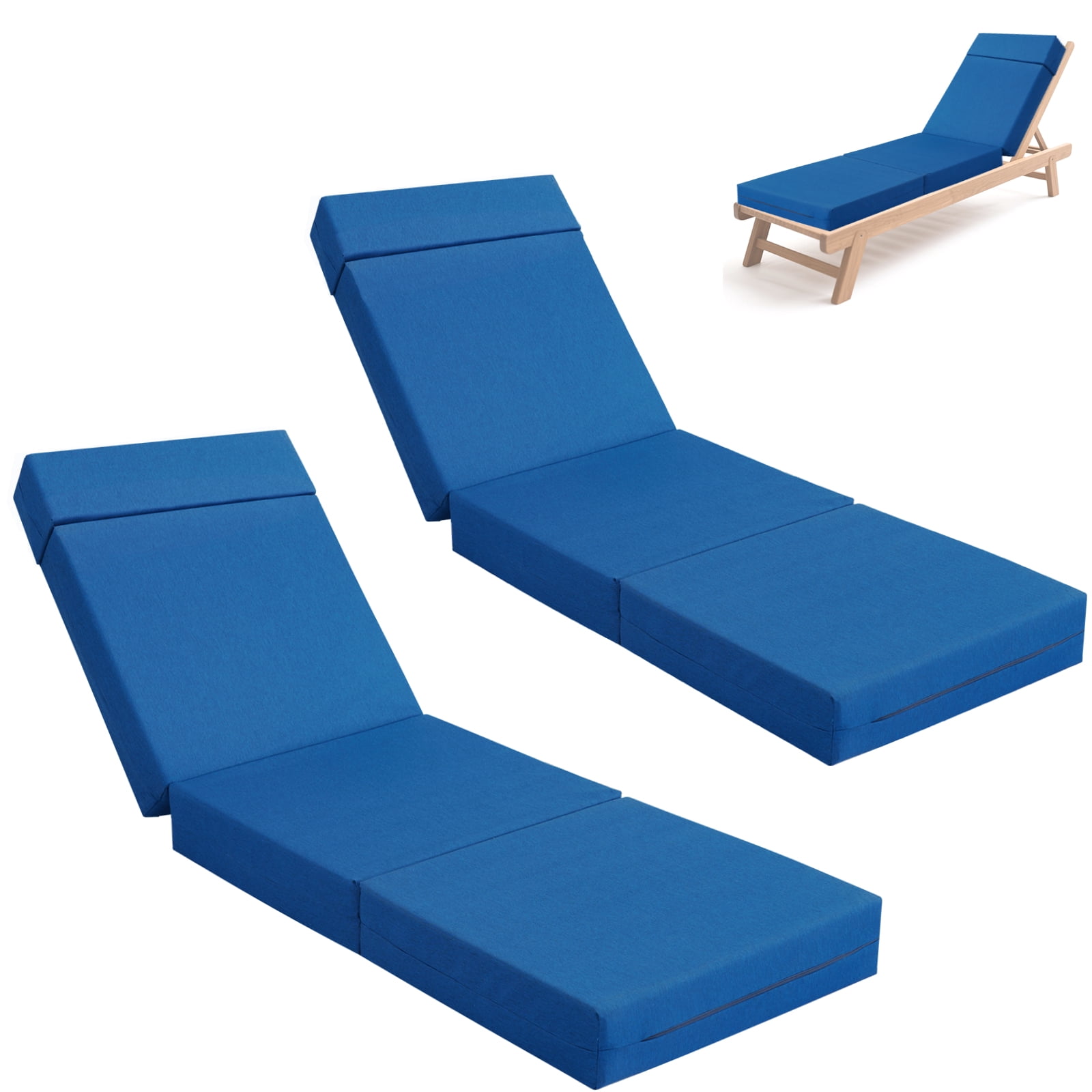 MOPHOTO 2 Pcs Chaise Lounge Cushions Outdoor, 80x26x5 Inch Thick Waterproof Outdoor Furniture Cushions with Removable Cover, Patio Lounge Chair Cushions for Outdoor Furniture, Blue