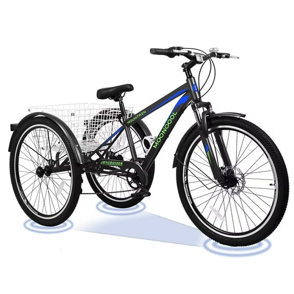 MOPHOTO 7 Speed 26in Adult Tricycle for Adult with Big Basket, Exercise Men's Women's Bicycle, 3 Wheel Cruiser Bike Tricycle Adjustable Seat Post, Disc Brakes, Safe and Durable Mountain Trikes