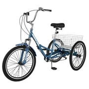 MOPHOTO 20" Adult Folding Tricycle,7 Speed 3 Wheeler Cruiser Bicycle,Dark Green