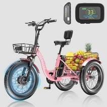 MOPHOTO 20" Fat Tire 7 Speeds Electric Trike, Electric Tricycle for Adults, 500W 48V Electric Trike Motorized Three Wheel Electric Bicycle, 7 Speeds 3 Wheels Adult Electric Tricycle with Large Basket