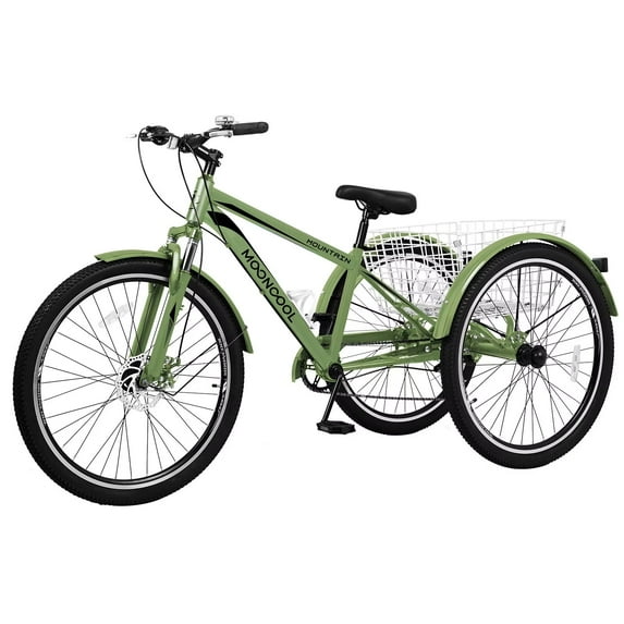MOPHOTO 24/26 Inch Mountain Tricycle for Adults, 7 Speed Seniors Three Wheel Bikes, Men's Women's Tricycles Trikes with Shopping Basket, Exercise