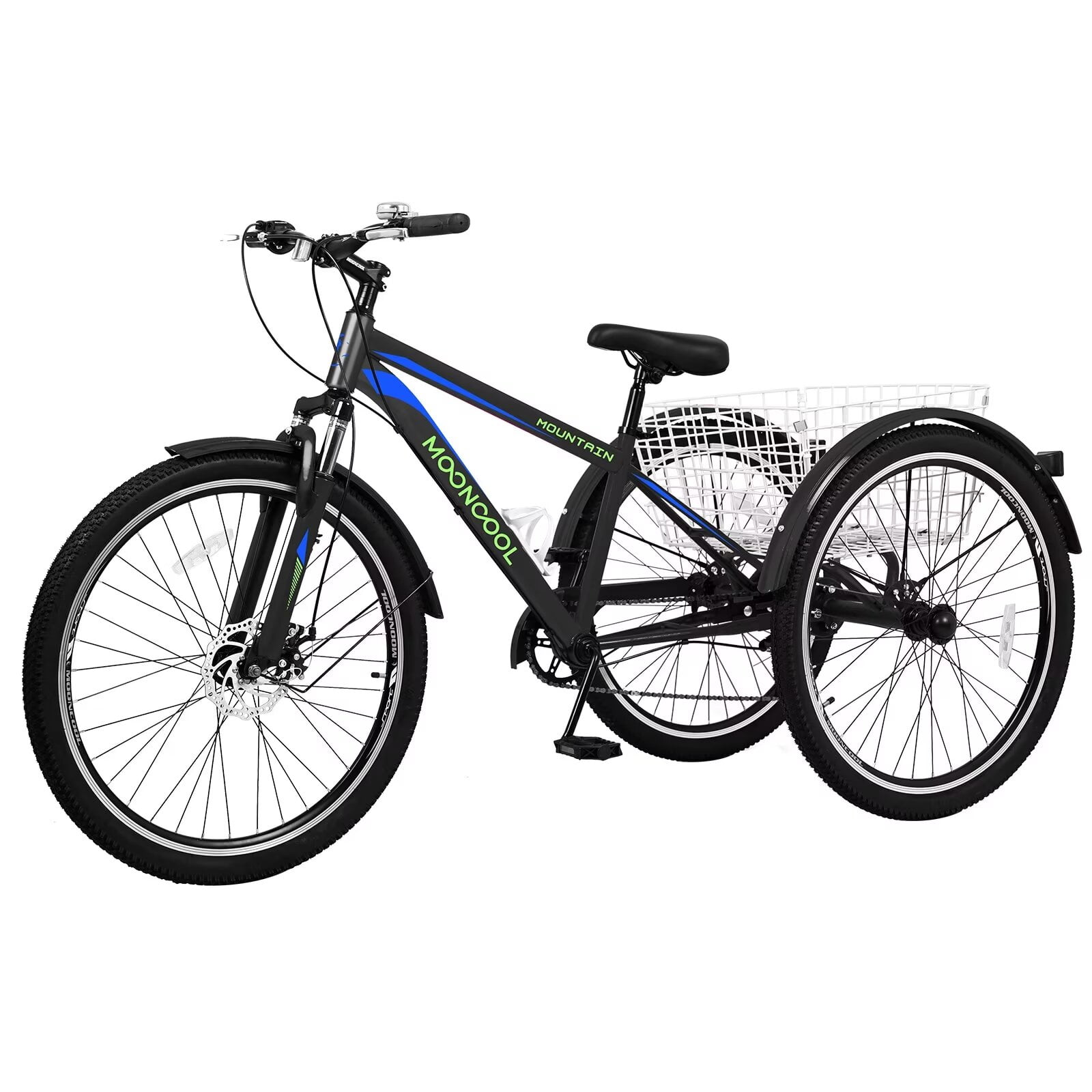 MOPHOTO 24/26 Inch Mountain Tricycle for Adults, 7 Speed Seniors Three Wheel Bikes,  Men's Women's Tricycles Trikes with Shopping Basket, Exercise