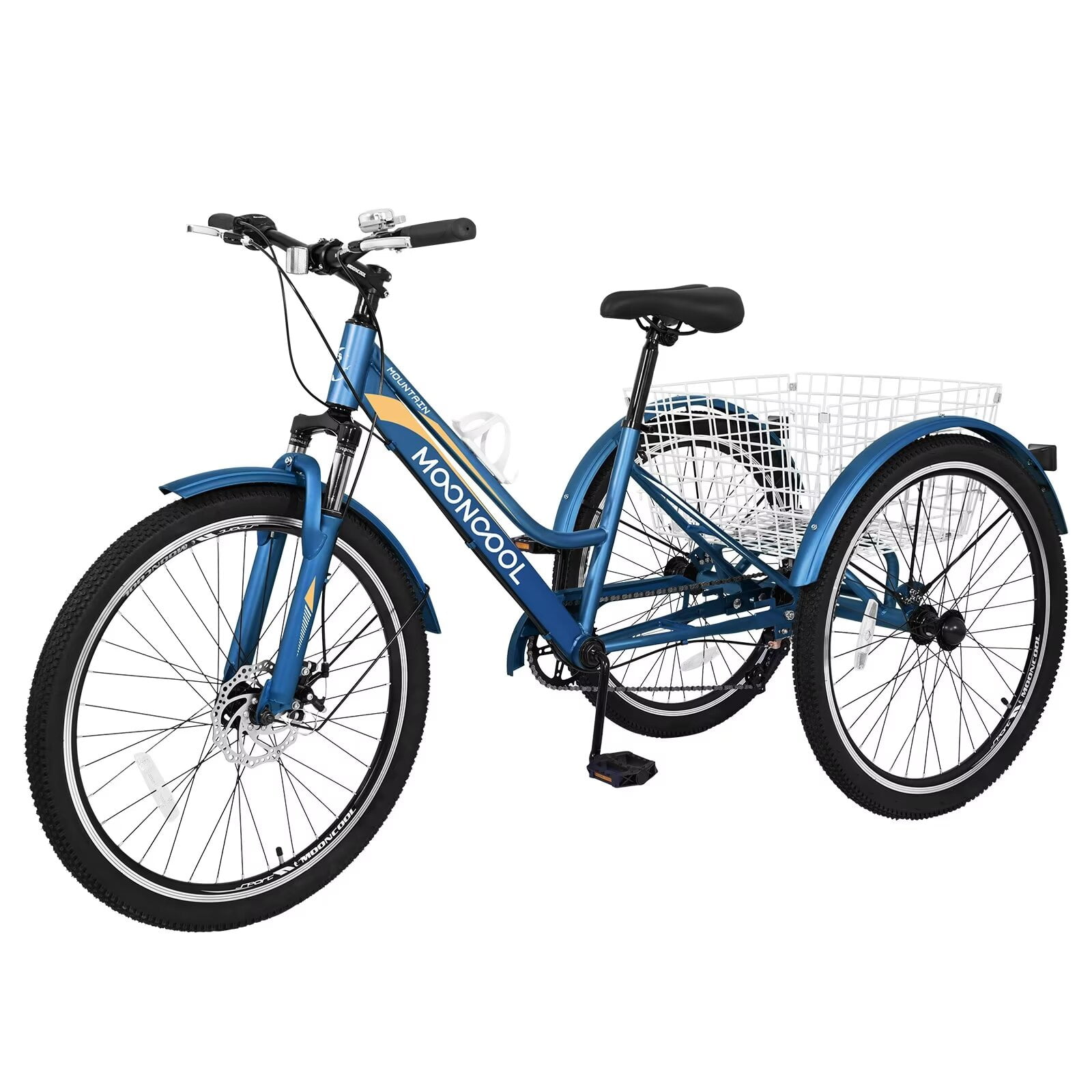 MOPHOTO 24/26 Inch Mountain Tricycle for Adults, 7 Speed Seniors Three Wheel Bikes,  Men's Women's Tricycles Trikes with Shopping Basket, Exercise