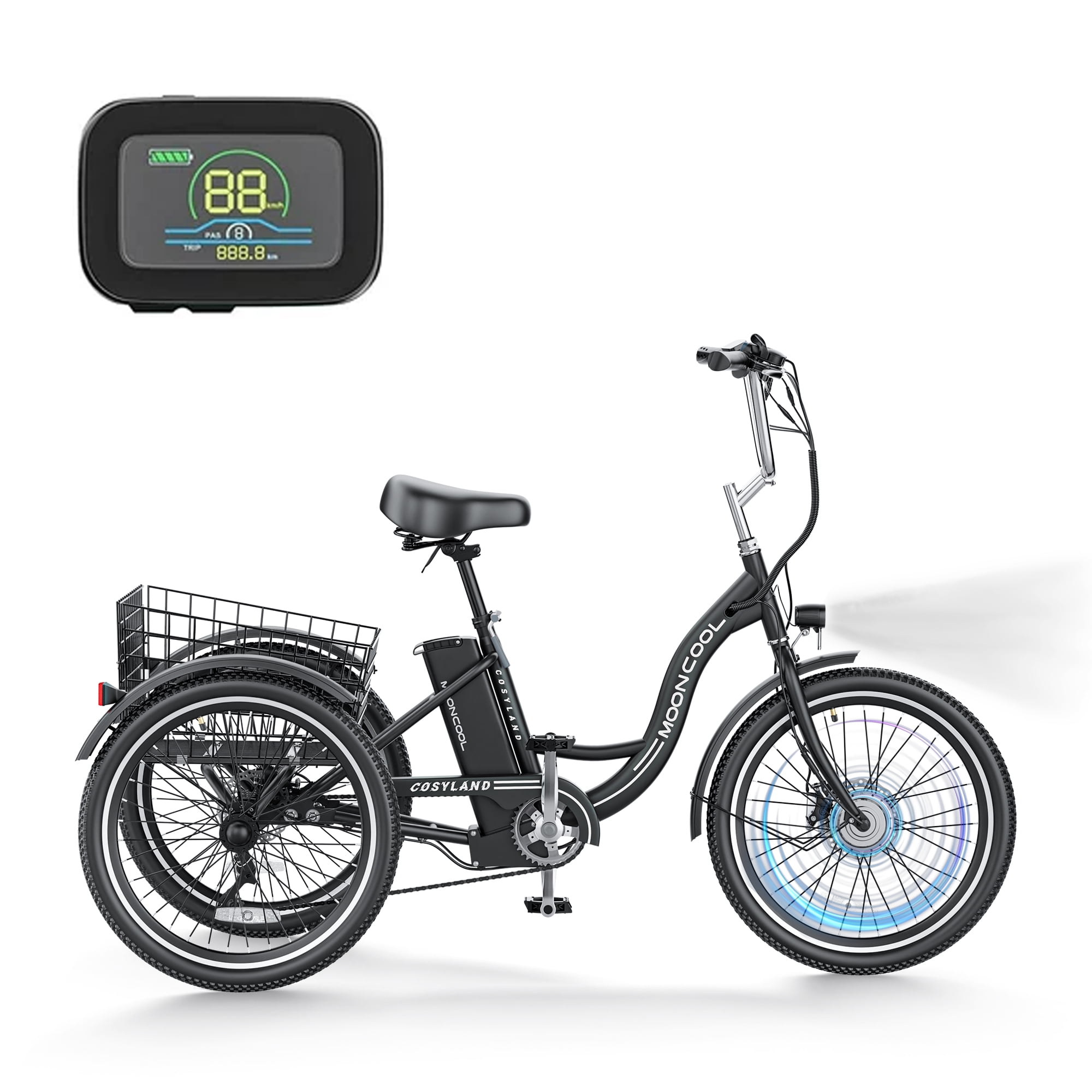  MOPHOTO Triciclo eléctrico, neumático grueso de 20 pulgadas, 7  velocidades, triciclo eléctrico para adultos, 500 W, 48 V, 3 ruedas,  triciclo motorizado para adultos, bicicleta eléctrica de tres ruedas :  Deportes