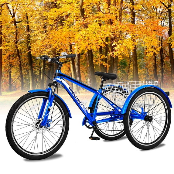 MOPHOTO 24'' Adult Mountain Tricycle, 7 Speed 3 Wheel Bike Mountain Tricycle, Exercise Men's Women's Trike Bicycle, Adult Tricycle for Shopping, Durable and Safe