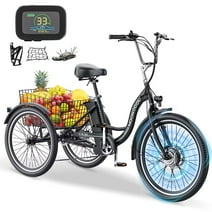 MOPHOTO 26" 350W 36V 7 Speeds Electric Tricycle for Adult, Electric Trike with Basket , 3 Wheel Electric Bikes with Led Headlight, Motorized Tricycle for Senior, Men