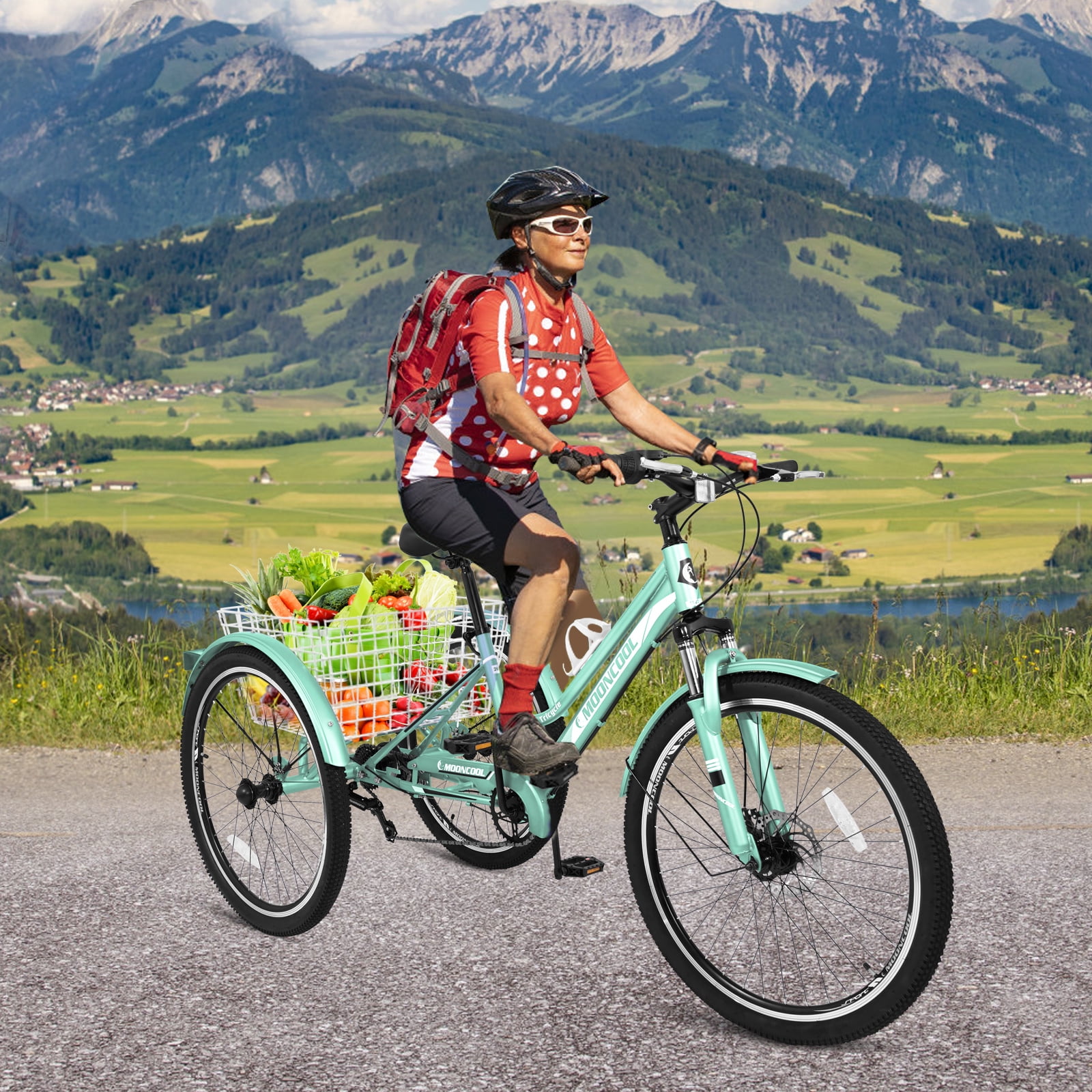 MOPHOTO 26" Adult Mountain Tricycle 7 Speed MTB, Cruiser Trike with