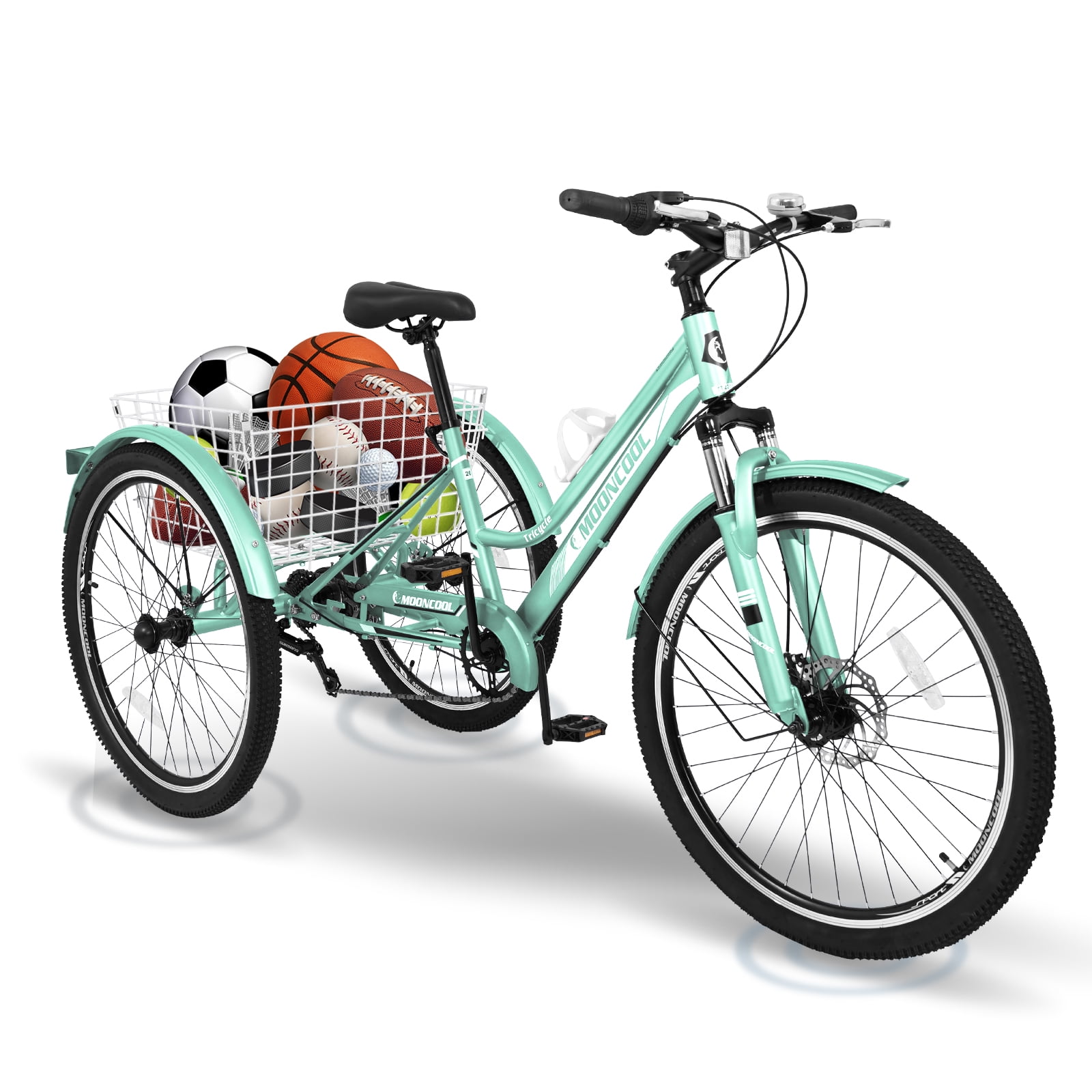 MOPHOTO 26" Adult Mountain Tricycle 7 Speed MTB, Cruiser Trike with Rear Basket,Adult Tricycle, Exercise Men's Women's Tricycles