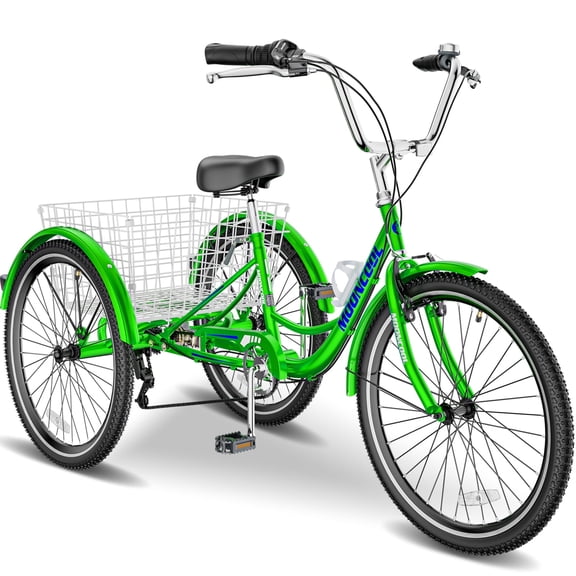 MOPHOTO 26" Adult Tricycle 7 Speed 3 Wheel Bikes with Basket for Seniors, Apple-green