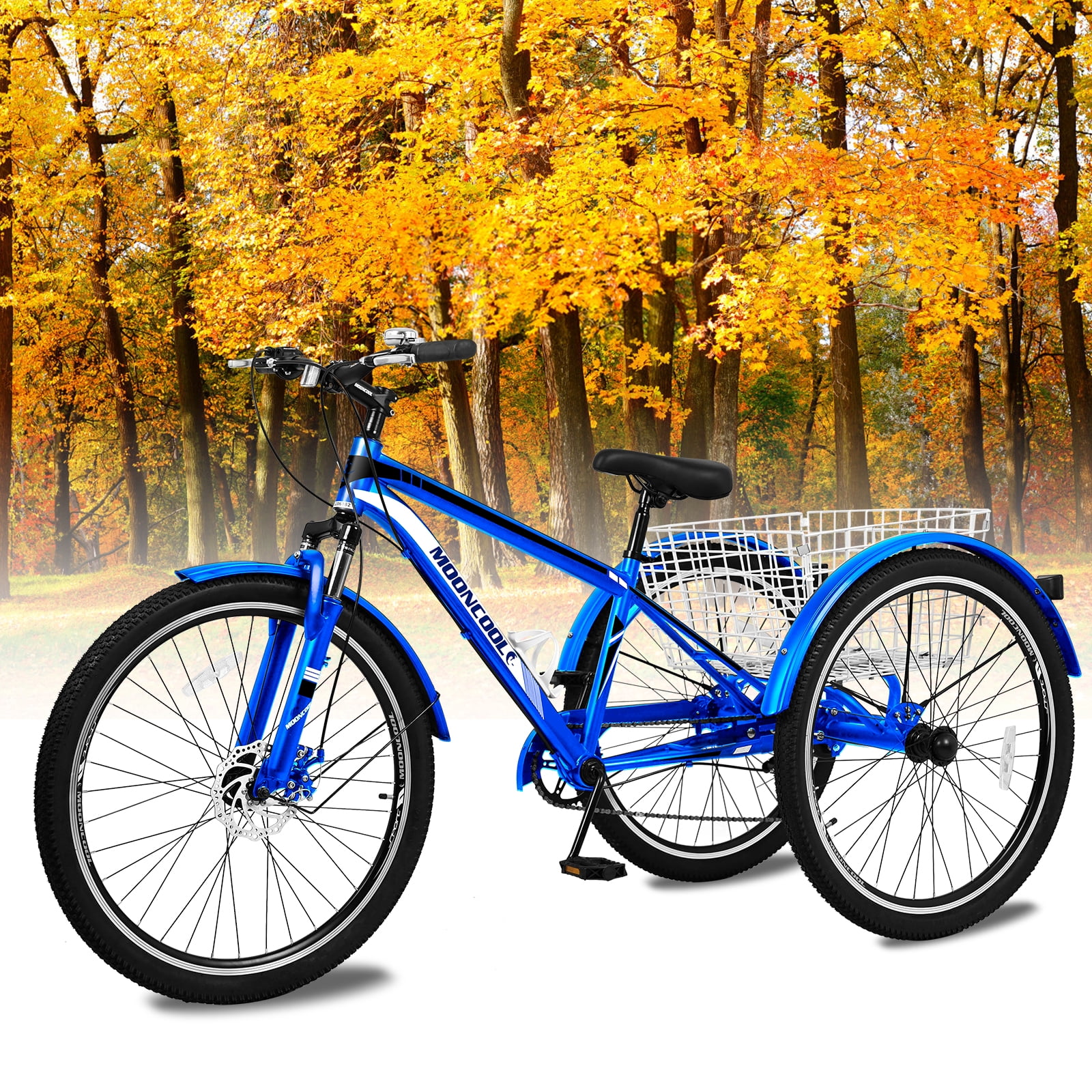 MOPHOTO 26" Mountain Tricycle, 7 Speed Adult Trikes Shopping Bicycle with Rear Basket, Adult Tricycle for Men Exercise, Durable and Safe