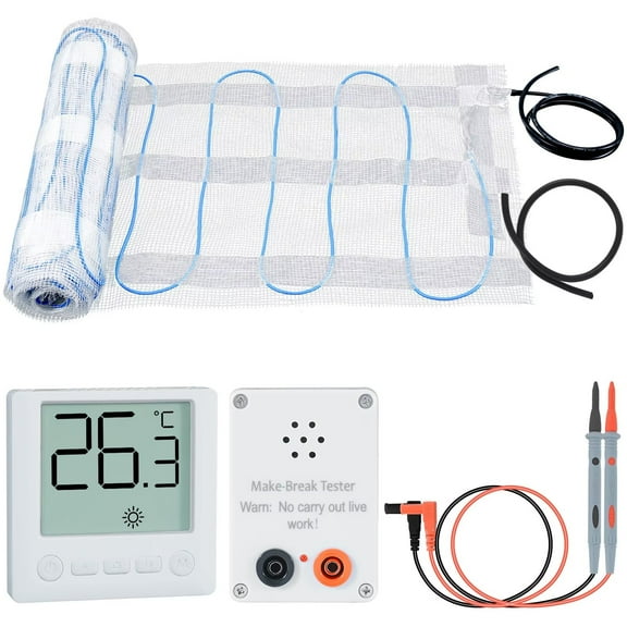 MOPHOTO 30 Sqft Electric Radiant Heated Floor System, Heated Floor Mat with Digital Floor Sensing Thermostat and Installation Monitor, Customizable for Easy Installation