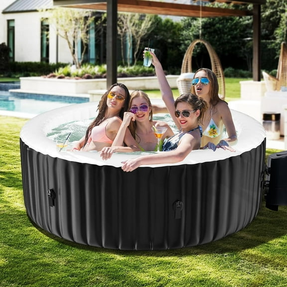 MOPHOTO 2-4 Person Inflatable Hot Tub, Round Portable Blow up Hot Tub, Leak-Proof PVC Outdoor Spa with 120 Air Jets, Insulated Cover & Heater Pump(71"*71"*25")