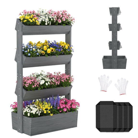 MOPHOTO 4-Tier Gray Vertical Wooden Raised Garden Bed Outdoor,4 Tier Garden Planters Freestanding Wood Plant Stand Flower Rack Wooden Planter Box for Plants Herbs Flowers Vegetables Gardening