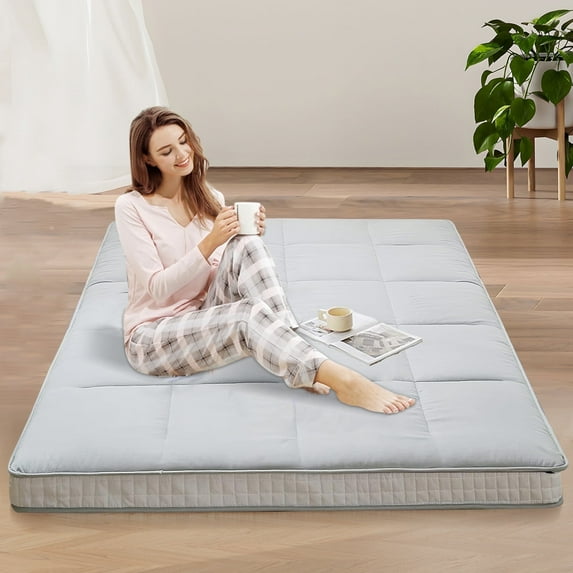 MOPHOTO Extra Thick Japanese Futon Mattress, Floor Mattress with Storage Bag, Memory Foam Roll Up Mattress Tatami Mat, Folding Sleeping Padded Futon Mattress, Gray, Full