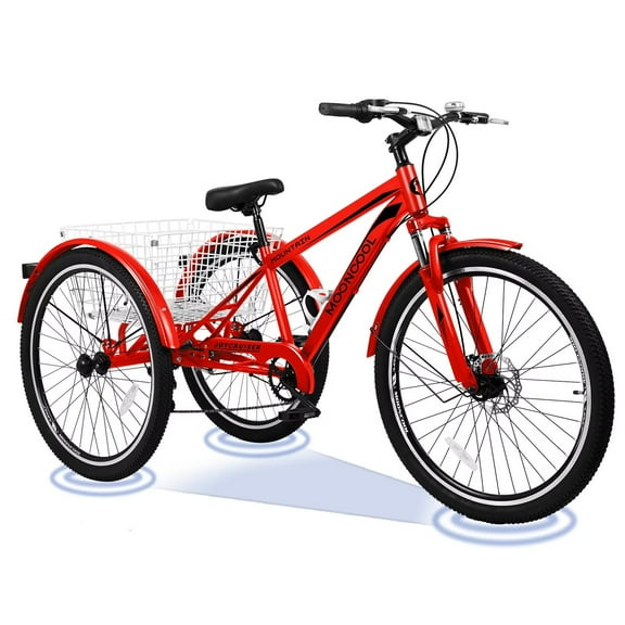 MOPHOTO 7 Speed 24''/26''/27.5" Adult Tricycle for Seniors with Big Basket, Exercise Men's Women's Bicycle, 3 Wheel Cruiser Bike Adjustable Seat Post, Disc Brakes Safe and Durable Adult Trikes