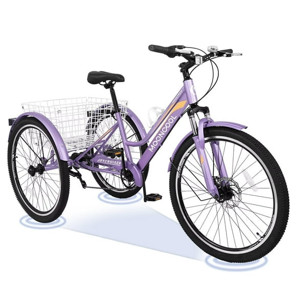 MOPHOTO 7 Speed 24''Adult Tricycle for Seniors with Big Basket, Exercise Men's Women's Bicycle, 3 Wheel Cruiser Bike Adjustable Seat Post, Disc Brakes Safe and Durable Adult Trikes