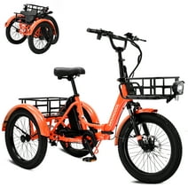 MOPHOTO 7 Speeds Electric Folding Tricycle for Adult, Step-Thru Electric Trike, 500W 48V Fat Tire 3 Wheel Electric Bikes, Motorized Tricycle Adult Electric Three Wheels Bicycle for Senior, Men, Women