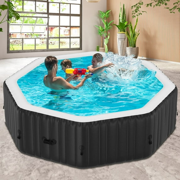 MOPHOTO 4-6 Person 75” X 75”X 25” Inflatable Hot Tub, Polygon Portable Blow Up Hot Tub, Leak-Proof PVC Outdoor Spa with 130 Strong Air Jets, Heater Pump and Insulated Cover
