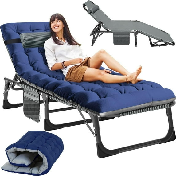 MOPHOTO Folding Camping Cot with Mattress,75"x26.8"Portable Wide Multi-Position Chaise Lounge Chair,Oversized Folding Bed Sleep Cot for Outdoor,Home,Office