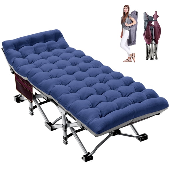 MOPHOTO 75" Adult Camping Cot Folding Cot, Portable Heavy Duty Sleeping Bed with 4D Pillow and Mattress, Outdoor Patio Folding Lounge Chair for Sunbathing